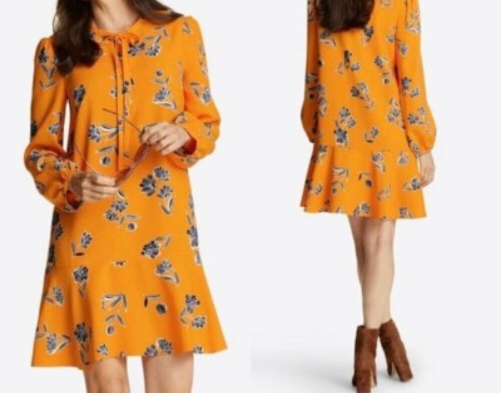Draper James Rosanne Shift Dress Marigold Vibrant Yellow Floral Long Sleeve Med